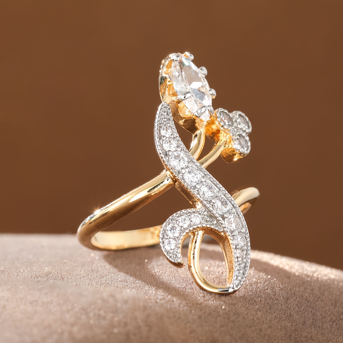 Elegant Artistic Coiled Snake Ring with Floral Motifs